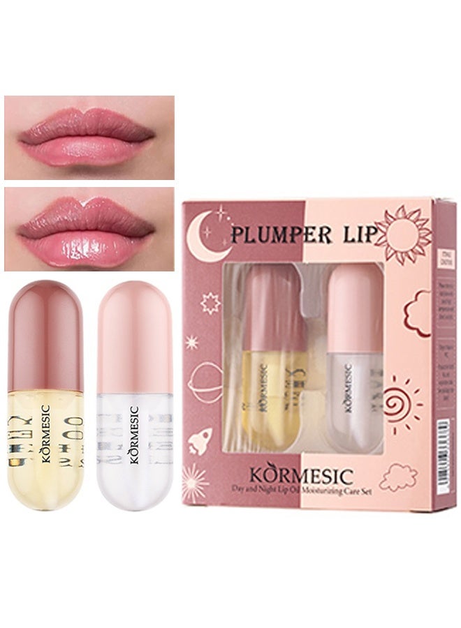 Kormesic Plumper Lip  - Plant Extracts Plumping Lip Oil Including Day and Night Lip Oil to Fuller & Hydrated Lip,Reduce Fine Lines(3.5MLX2) - Image 1