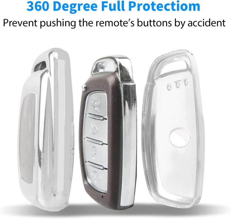 QBUC Key Fob Cover for Hyundai Elantra, Ioniq, Sonata, Tucson - Soft TPU Protector with Keychain - Silver - Image 5