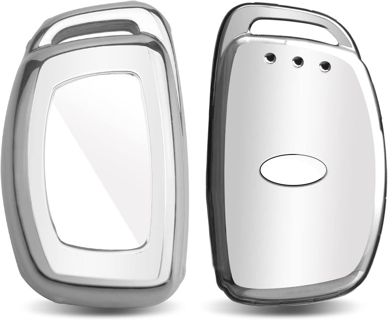 QBUC Key Fob Cover for Hyundai Elantra, Ioniq, Sonata, Tucson - Soft TPU Protector with Keychain - Silver - Image 3