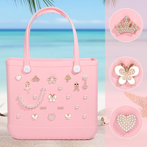 WYVAS Charms for Bogg Bag, Pearls Butterfly Flowers & Chain Cute Decorative Pearl Charms Accessory Compatible with Rubber Simply Southern Beach Bag, Insert for Beach Tote Birthday(21 Pcs) - Image 2