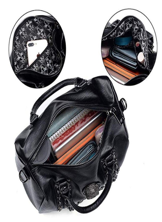 FiveloveTwo Women Skull Chain Handbag and Purse Gothic Rivet Tote Satchel Shoulder Bag Black - Image 4