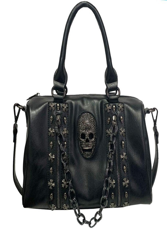 FiveloveTwo Women Skull Chain Handbag and Purse Gothic Rivet Tote Satchel Shoulder Bag Black - Image 1