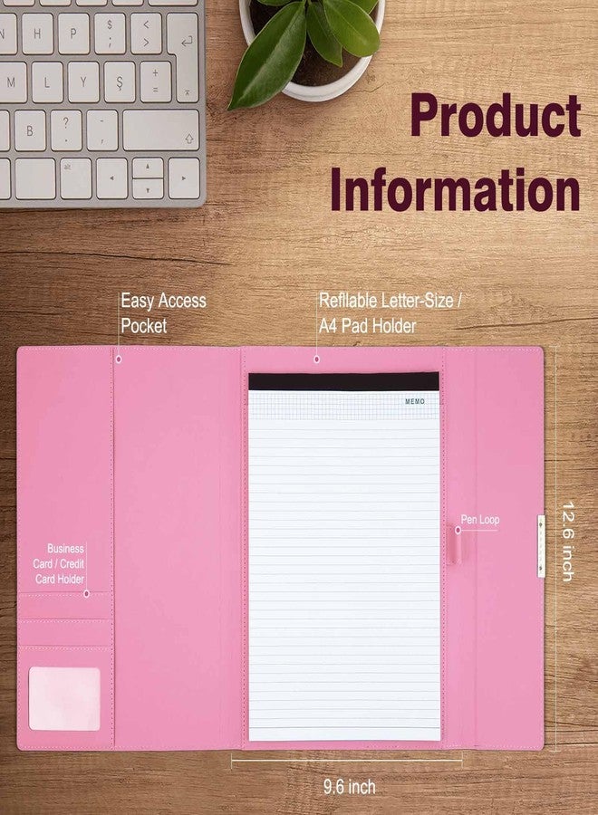 Tiankool Padfolio Portfolio Binder for Women - Stylishly Business Folder for Interview Resumes, Legal Documents | Notepad Not Included, Faux Leather, Pink - Image 2