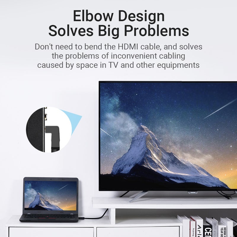 كبل HDMI زاوية قائمة 90 درجة من فينشن AARBG نسخة HDMI 2.0 كبل ديجيتال عالية الوضوح 4K و3D لاستبدال كبل التلفزيون وPS3/4 ومقسم الفيديو والصوت بطول 1.5 متر - Image 4