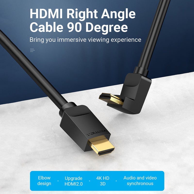 كبل HDMI زاوية قائمة 90 درجة من فينشن AARBG نسخة HDMI 2.0 كبل ديجيتال عالية الوضوح 4K و3D لاستبدال كبل التلفزيون وPS3/4 ومقسم الفيديو والصوت بطول 1.5 متر - Image 3