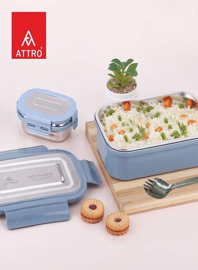Attro Hotmate Stainless Steel Insulated Airtight Leak-Proof Lunch Box Unbreakable Lid,Snacks Tiffin for Kids,Light Weight,Easy Clean for Office,School,Picnic&Travelling,800 Ml - Pastel Blue, 1 Count - Image 2