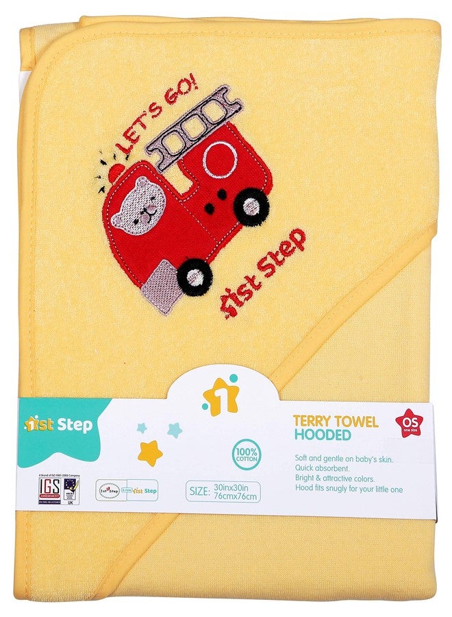 1st Step Embroided Terry Cotton Soft, absorbant, Breathable, Skin Friendly, Printed, Hooded Baby Bath Towel/Bath Robe/Wrapper (Yellow) - Image 1