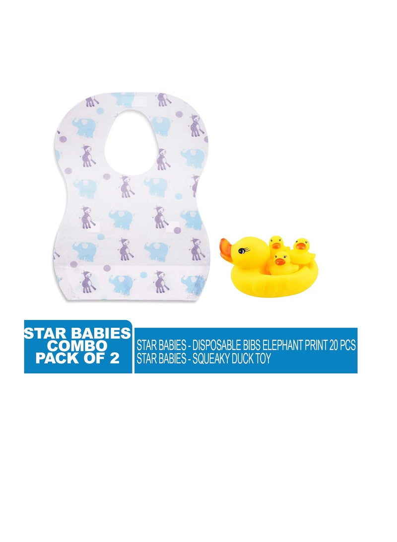 Star Babies - Combo Pack of 2- Disposable Bibs Elephant Print (20 Pcs) with Rubber Duck - Image 2