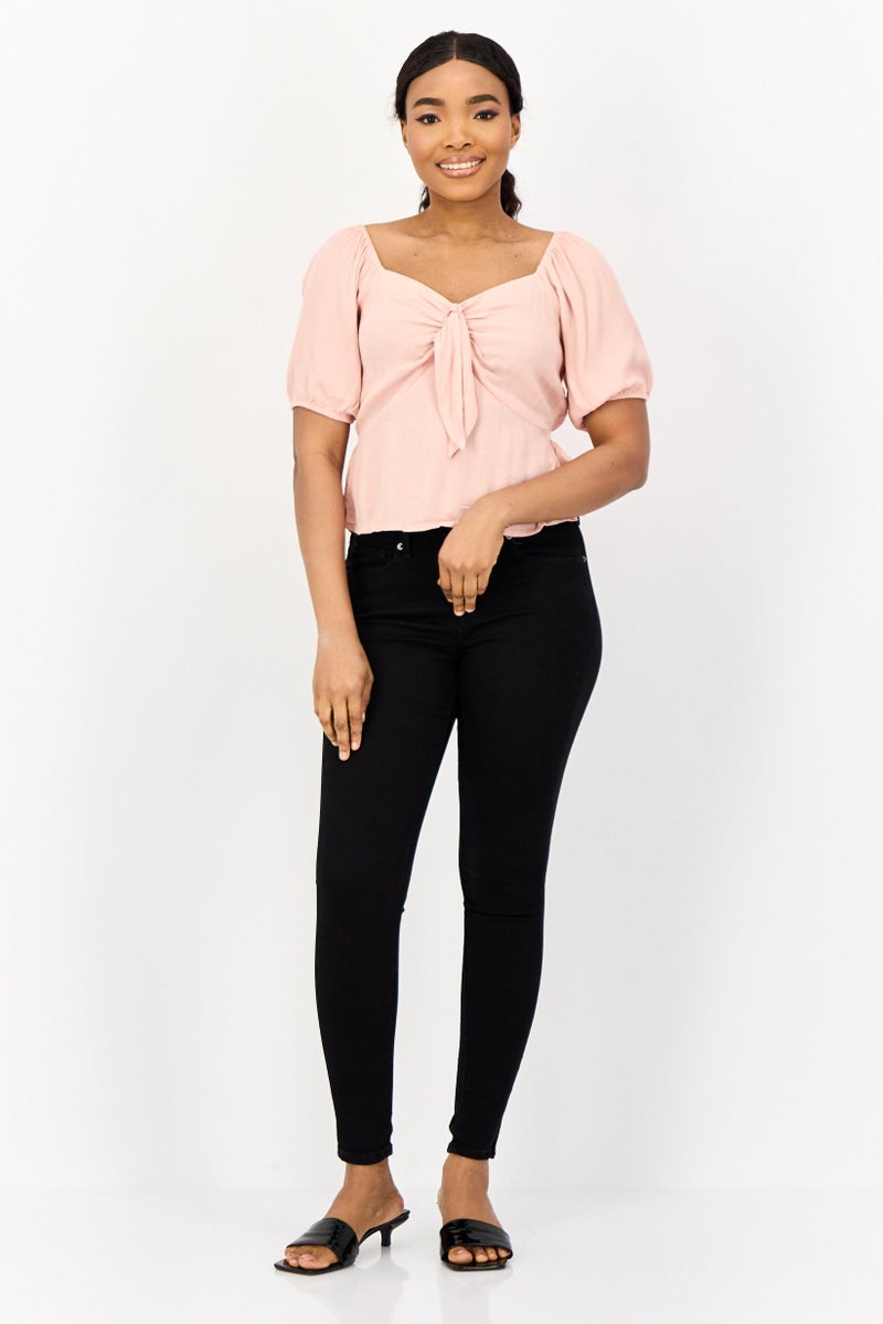 ONLY Women Square Neck Short Sleeves Textured Blouse, Light Pink - Image 3