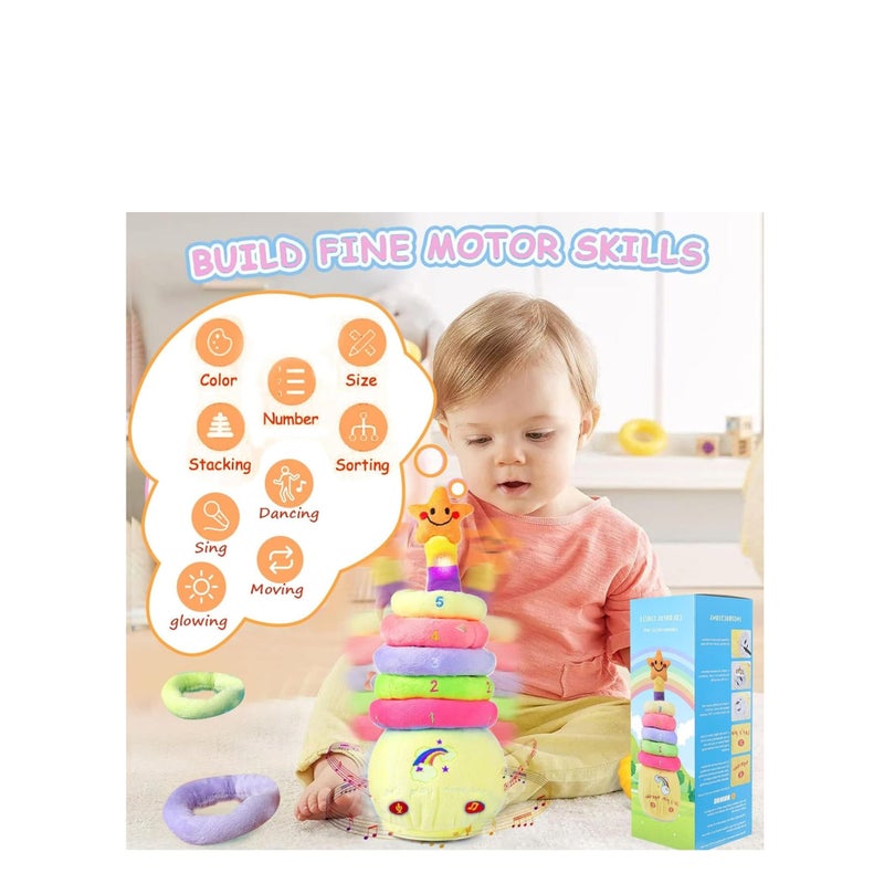 SOLARAE Dancing Stacking Rings Baby Toys, Singing Spinning Stacking Toys for Toddlers1-3, Montessori Sensory Toys Walking Repeats What You Say Similar to Dancing Cactus, Girl Boy Birthday Gifts - Image 2