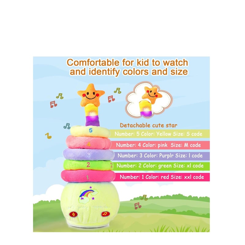 SOLARAE Dancing Stacking Rings Baby Toys, Singing Spinning Stacking Toys for Toddlers1-3, Montessori Sensory Toys Walking Repeats What You Say Similar to Dancing Cactus, Girl Boy Birthday Gifts - Image 4