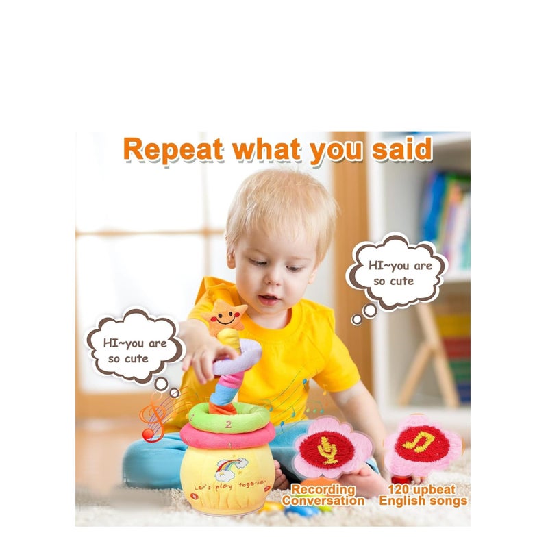 SOLARAE Dancing Stacking Rings Baby Toys, Singing Spinning Stacking Toys for Toddlers1-3, Montessori Sensory Toys Walking Repeats What You Say Similar to Dancing Cactus, Girl Boy Birthday Gifts - Image 5