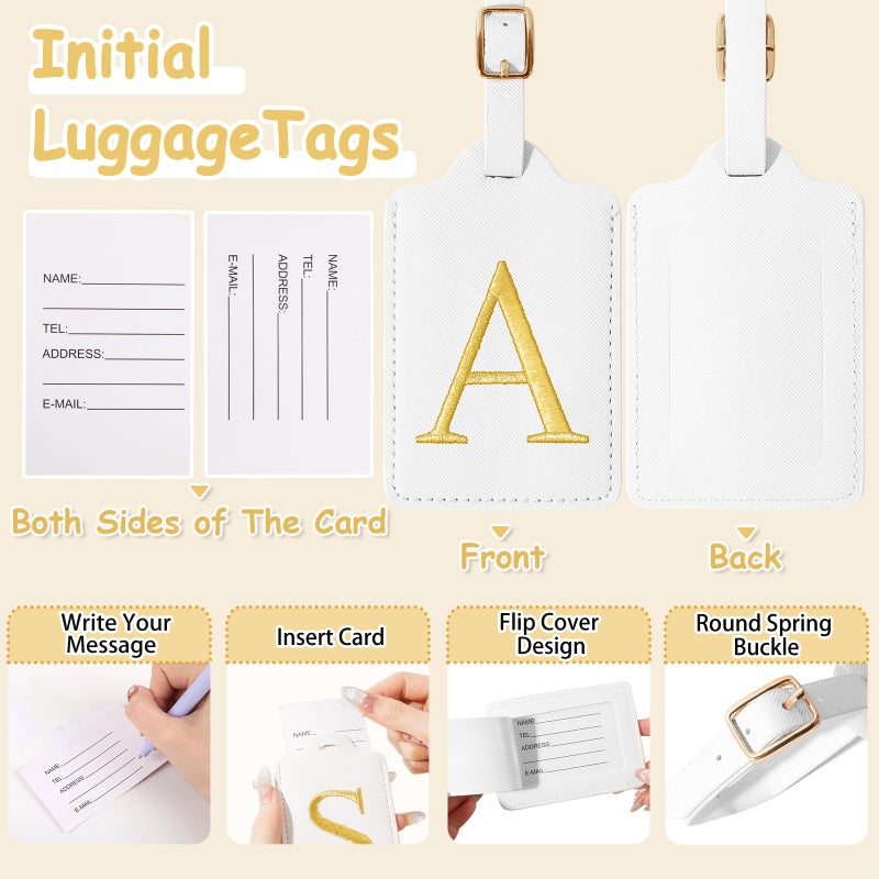 Iqimott Initial Luggage Tags for Suitcases, Cute Embroidered Letter Luggage Bag Suitcase Identifier Name Baggage Tag, PU Leather Travel Luggage Tags, Bag Tags for Men Women Kids Luggage Handbags(White A) - Image 3