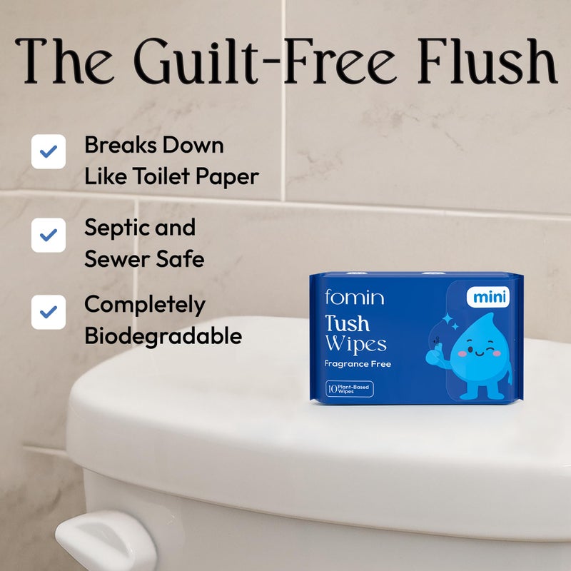 Fomin Flushable Tush Wipes 8 Pack (8 Count) â€“ Unscented Flushable Travel Wet Wipes for Adults â€“ pH Balanced, Biodegradable Travle Wipes â€“ Hypoallergenic, Plant Based Travel size Flushable Wipe - Image 4