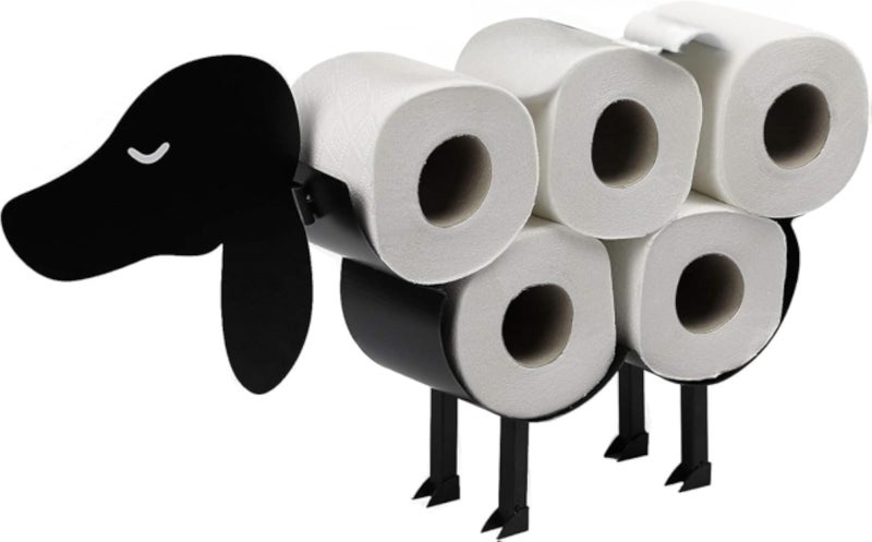 Toilet Roll Holder | Free Standing Toilet Paper Stand | Metal Toilet Accessory | Fun Bathroom Accessories | (Dog)