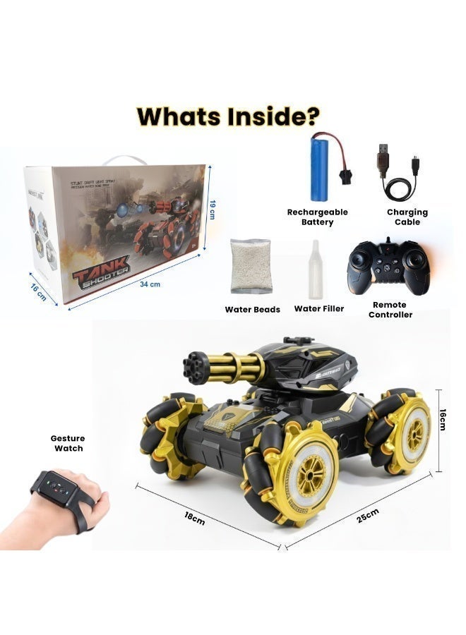 RC Tank Shooter with Remote Control & Gesture Watch (Blue) – 2.4GHz Stunt Battle Tank Toy with Lights, Sound & Spray – Rechargeable Off-Road Tank for Kids 8+ - Image 2