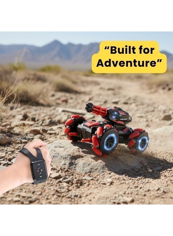RC Tank Shooter with Remote Control & Gesture Watch (Blue) – 2.4GHz Stunt Battle Tank Toy with Lights, Sound & Spray – Rechargeable Off-Road Tank for Kids 8+ - Image 3