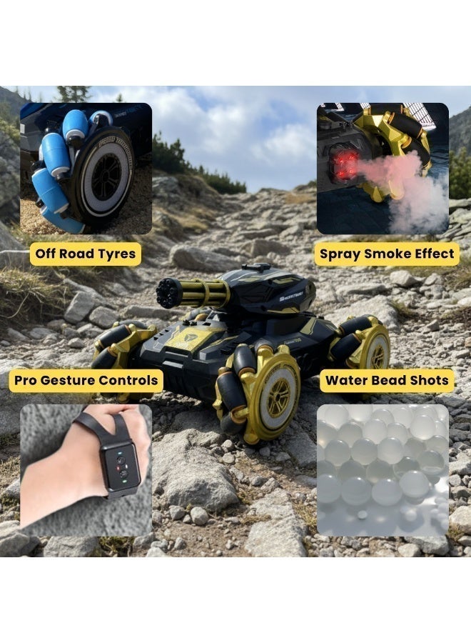 RC Tank Shooter with Remote Control & Gesture Watch (Blue) – 2.4GHz Stunt Battle Tank Toy with Lights, Sound & Spray – Rechargeable Off-Road Tank for Kids 8+ - Image 5