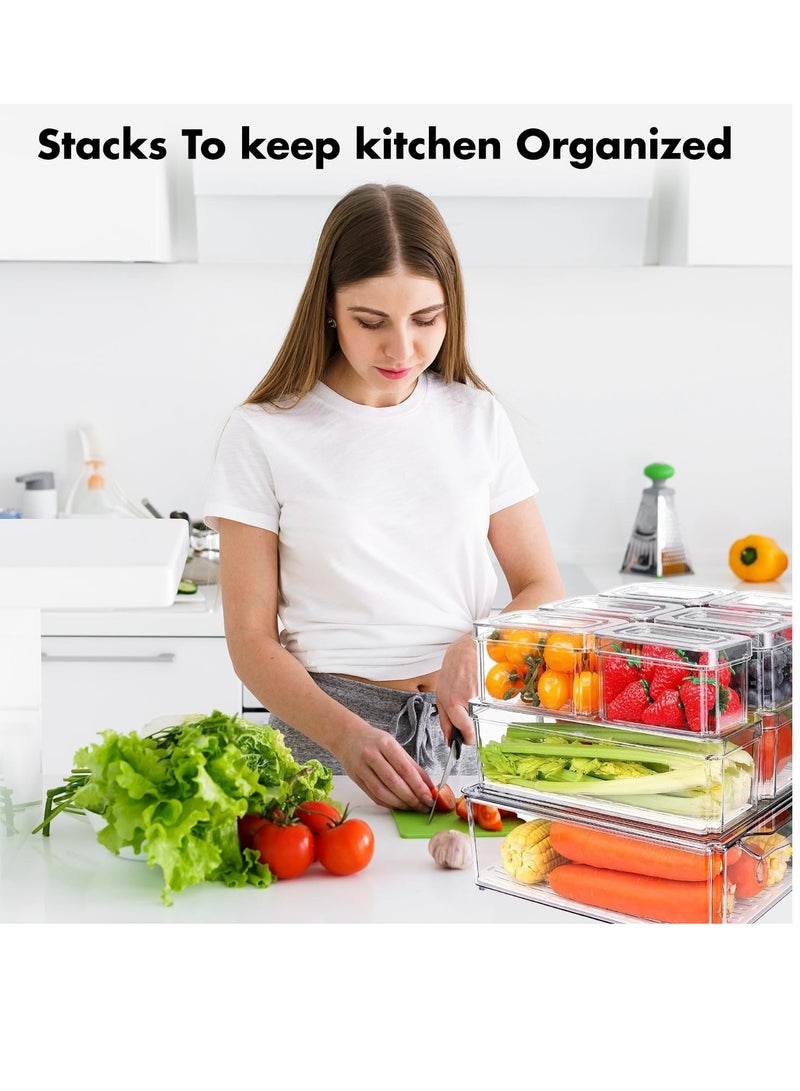 Raxoom 10-Pack Clear Fridge Organizers with Lids | BPA-Free Food Storage Containers for Fruits, Vegetables, Drinks | Refrigerator Storage Bins for Kitchen Organization - Image 2