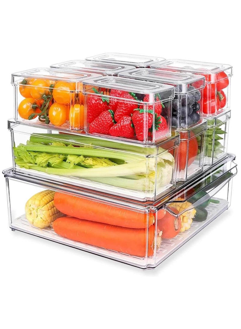 Raxoom 10-Pack Clear Fridge Organizers with Lids | BPA-Free Food Storage Containers for Fruits, Vegetables, Drinks | Refrigerator Storage Bins for Kitchen Organization - Image 1