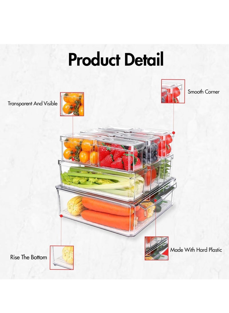 Raxoom 10-Pack Clear Fridge Organizers with Lids | BPA-Free Food Storage Containers for Fruits, Vegetables, Drinks | Refrigerator Storage Bins for Kitchen Organization - Image 4