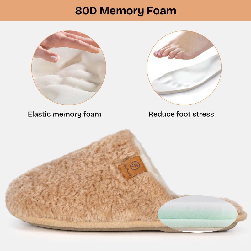 EverFoams Women's Fuzzy Slip-on Slippers Warm Cozy Soft Lightweight Memory Foam Indoor House Shoes Sand, 9-10 US - Image 4