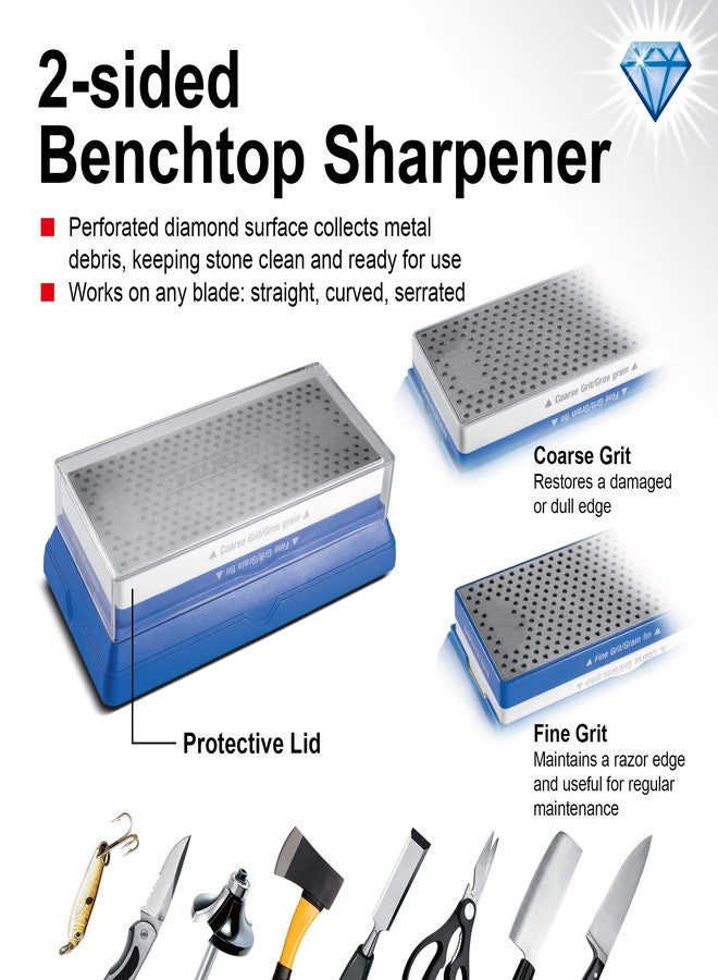 Vaughan 2 Piece Diamond Stone Sharpening Set - Dual-Sided Benchtop & Portable Pocket Sharpener with Coarse & Fine Grit - Genuine Diamond Particles, Anti-Slip Base, and Storage Case - 240021 - Image 2