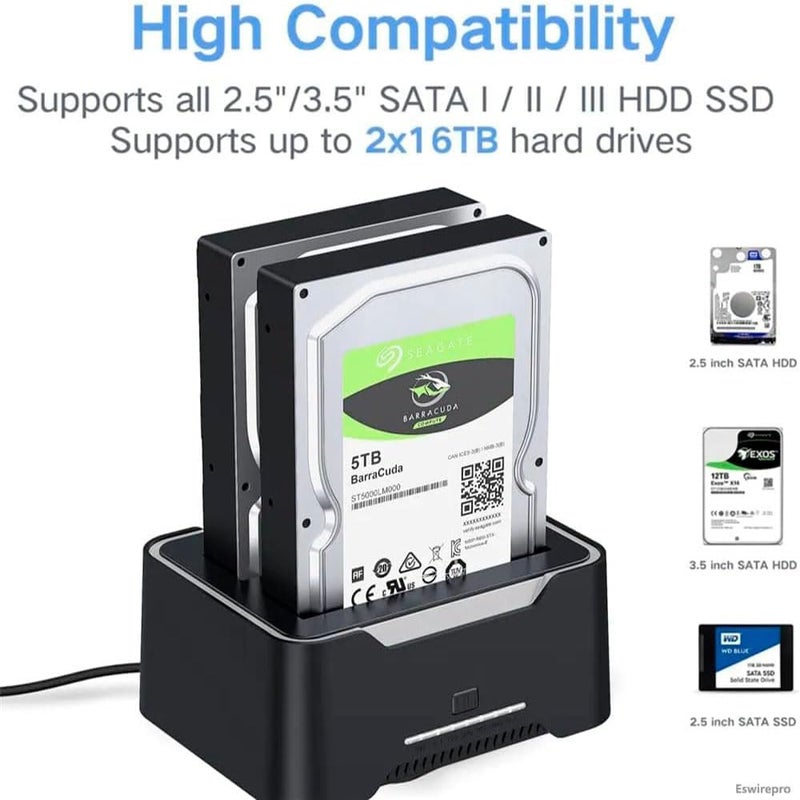 ETZIN RGB SATA to USB 3.0 Hard Drive Docking Station with Offline Clone Function USB 3.0 SATA Dual Bay RGB Lamp Effect Hard Disk 2.5/3.5 Inch Docking Station for Clone HDD SSD Used External - Image 4