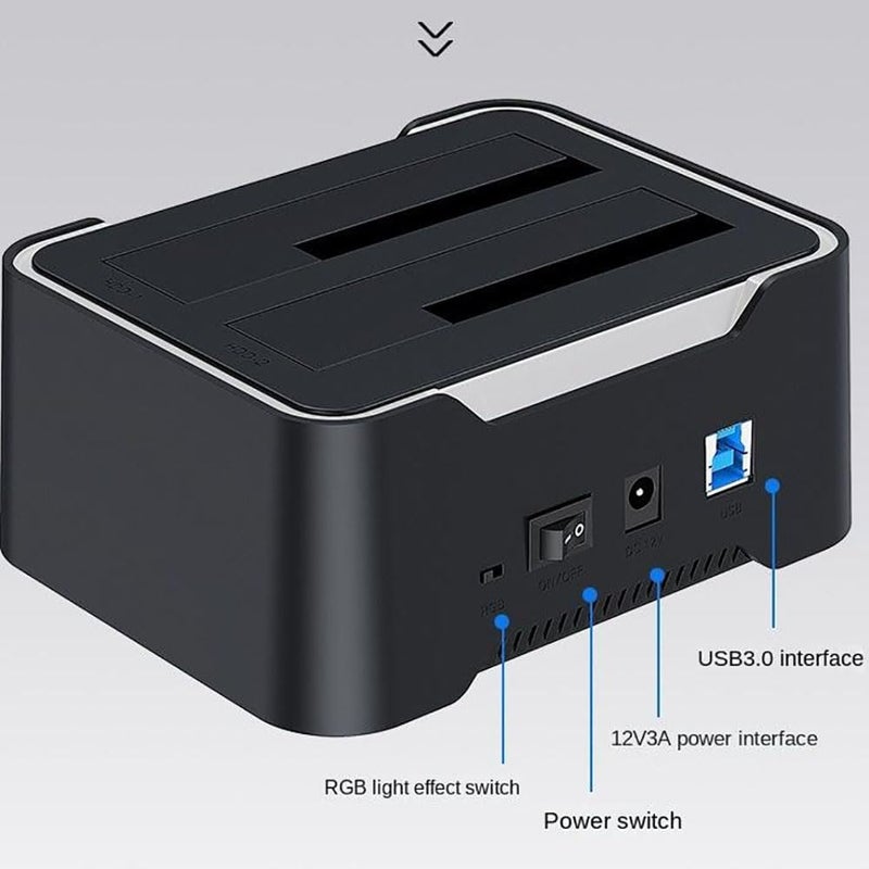 ETZIN RGB SATA to USB 3.0 Hard Drive Docking Station with Offline Clone Function USB 3.0 SATA Dual Bay RGB Lamp Effect Hard Disk 2.5/3.5 Inch Docking Station for Clone HDD SSD Used External - Image 2