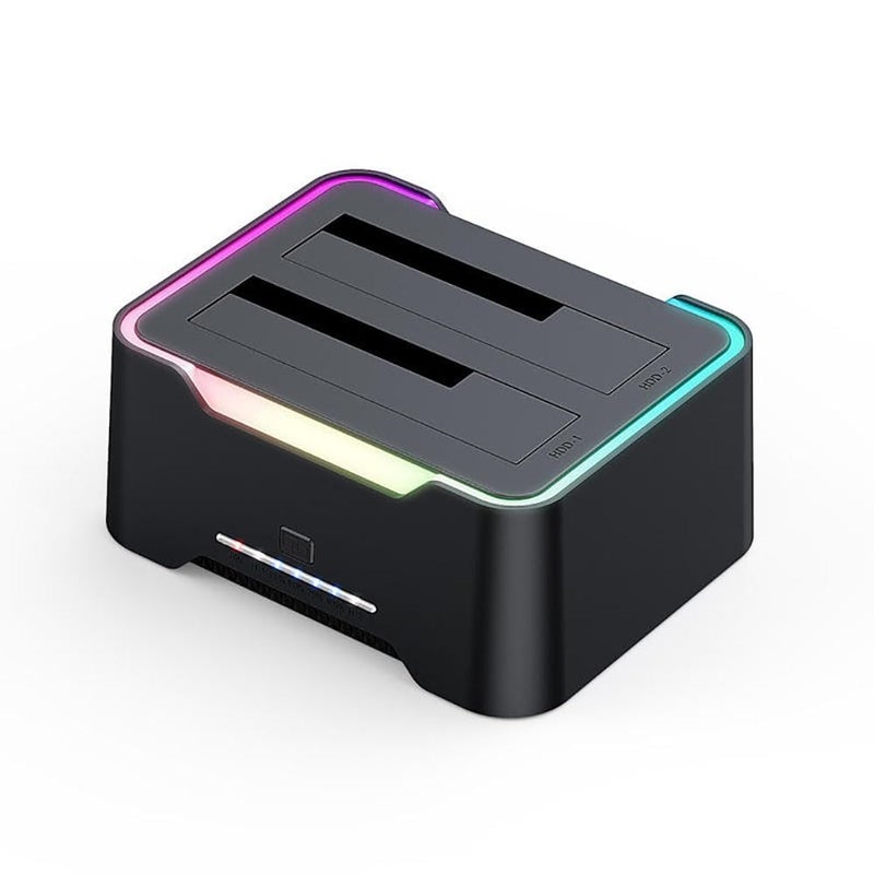 ETZIN RGB SATA to USB 3.0 Hard Drive Docking Station with Offline Clone Function USB 3.0 SATA Dual Bay RGB Lamp Effect Hard Disk 2.5/3.5 Inch Docking Station for Clone HDD SSD Used External - Image 1
