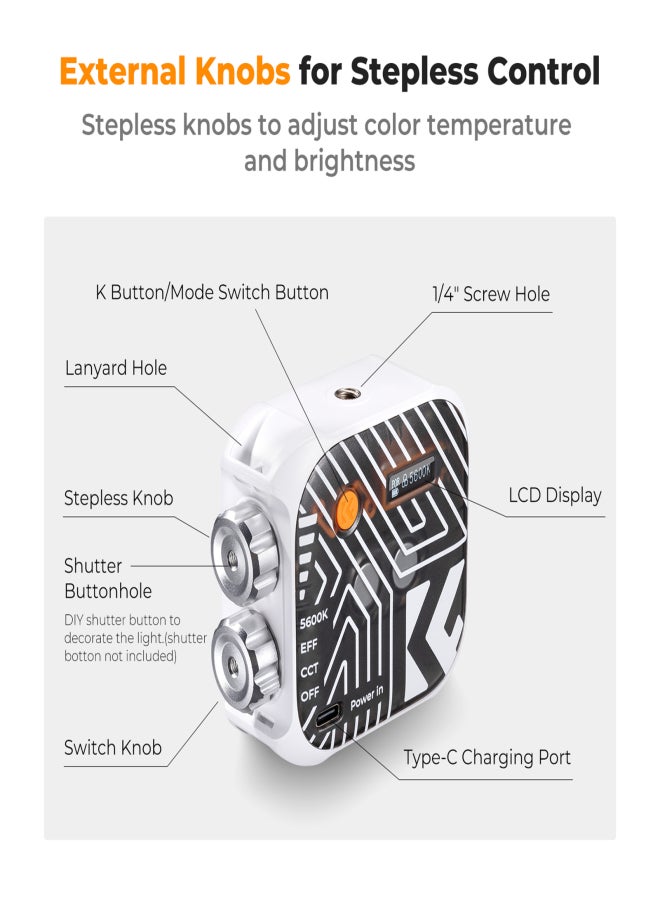 K&F CONCEPT Pocket LED Video Light Magnetic LED Fill Light Video Conference Lighting CRI96+ 2500K-9900K Dimmable 15 Lighting Effects for Vlog Selfie Live Streaming Photography - Image 2