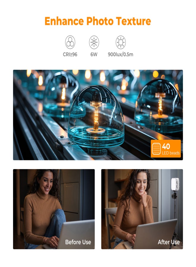 K&F CONCEPT Pocket LED Video Light Magnetic LED Fill Light Video Conference Lighting CRI96+ 2500K-9900K Dimmable 15 Lighting Effects for Vlog Selfie Live Streaming Photography - Image 3