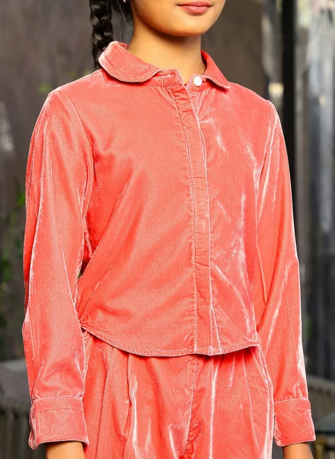 AKS Peach Velvet Clothing Set for Girls