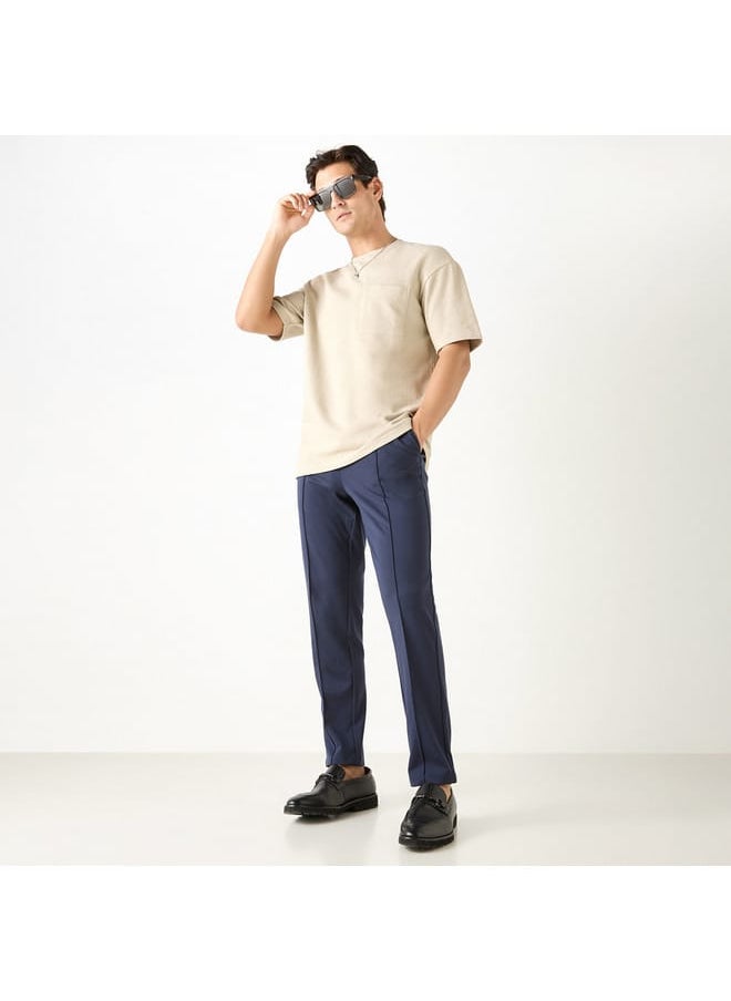 Iconic Iconic Solid Slim Fit Trousers with Pockets  - Image 2