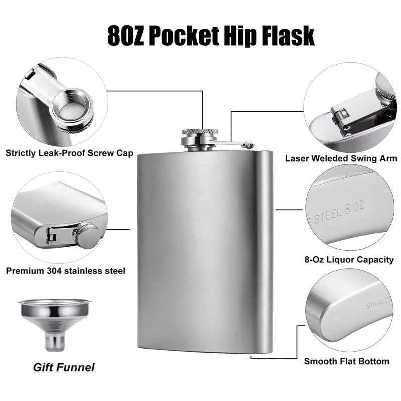 4PCS Hip Flask for Men Liquor Flask Stainless Steel Leak proof Flask with Funnel set for Women Pocket Alcohol Drinking Flask set 8OZ (Color : Silver) - Image 2