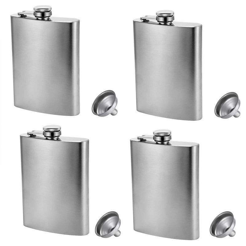 4PCS Hip Flask for Men Liquor Flask Stainless Steel Leak proof Flask with Funnel set for Women Pocket Alcohol Drinking Flask set 8OZ (Color : Silver) - Image 1