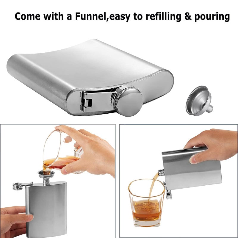 4PCS Hip Flask for Men Liquor Flask Stainless Steel Leak proof Flask with Funnel set for Women Pocket Alcohol Drinking Flask set 8OZ (Color : Silver) - Image 3