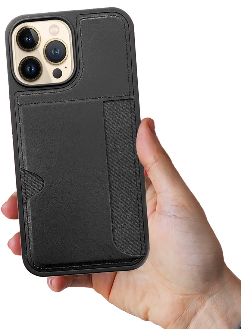 CATANES iPhone 13 Pro Max Case Leather Antifingerprint Cover with Wallet Card Slot Shell, Side Insert Card Holder, Anti Fall Protection - Black  - Image 3