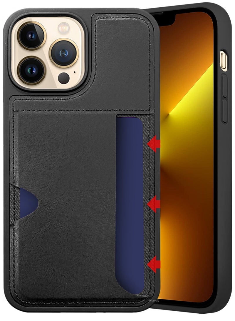 CATANES iPhone 13 Pro Max Case Leather Antifingerprint Cover with Wallet Card Slot Shell, Side Insert Card Holder, Anti Fall Protection - Black  - Image 2