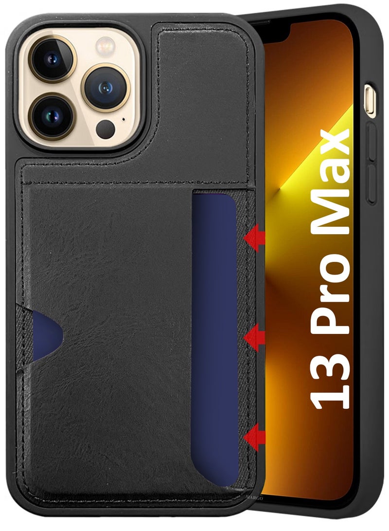 CATANES iPhone 13 Pro Max Case Leather Antifingerprint Cover with Wallet Card Slot Shell, Side Insert Card Holder, Anti Fall Protection - Black  - Image 1