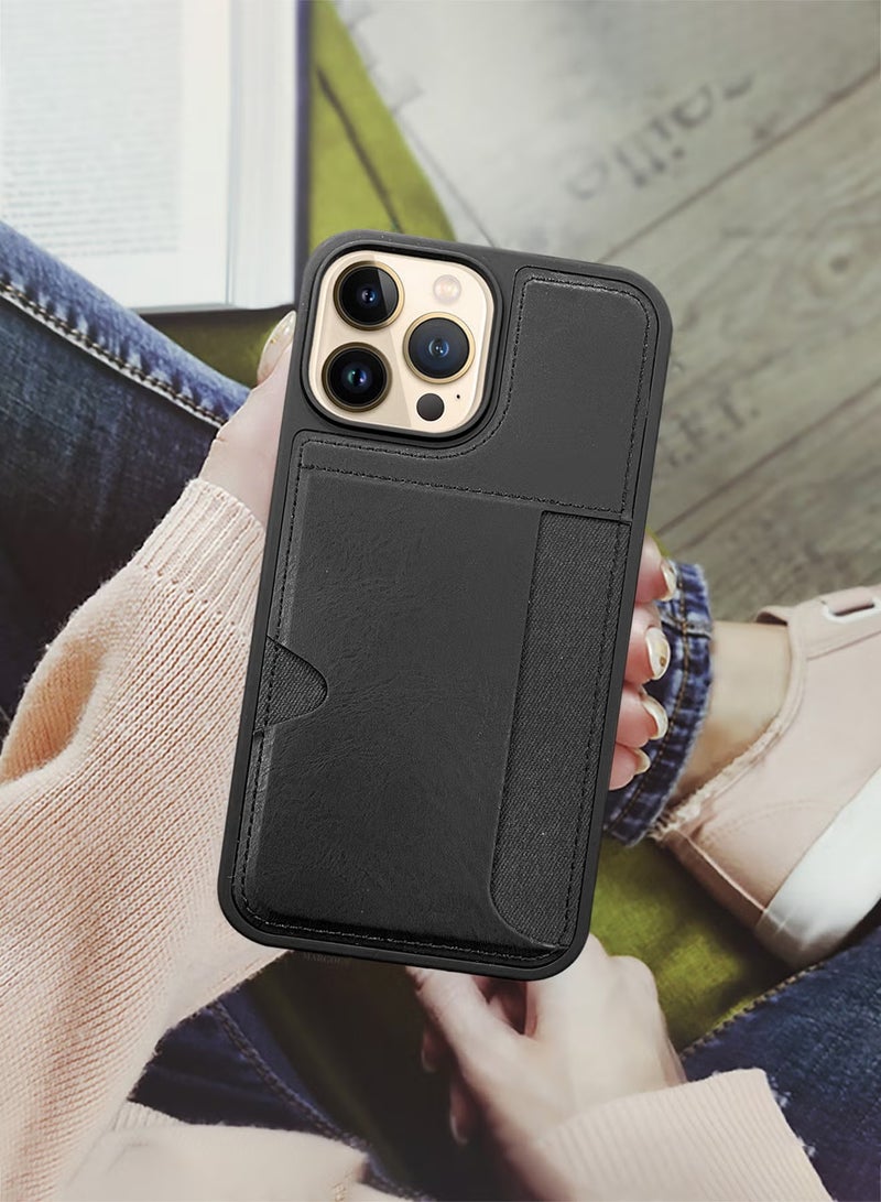 CATANES iPhone 13 Pro Max Case Leather Antifingerprint Cover with Wallet Card Slot Shell, Side Insert Card Holder, Anti Fall Protection - Black  - Image 4