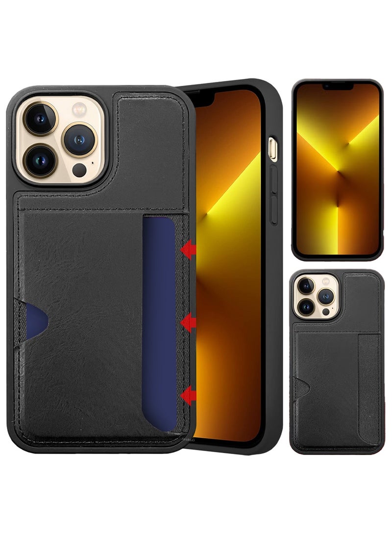 CATANES iPhone 13 Pro Max Case Leather Antifingerprint Cover with Wallet Card Slot Shell, Side Insert Card Holder, Anti Fall Protection - Black  - Image 5