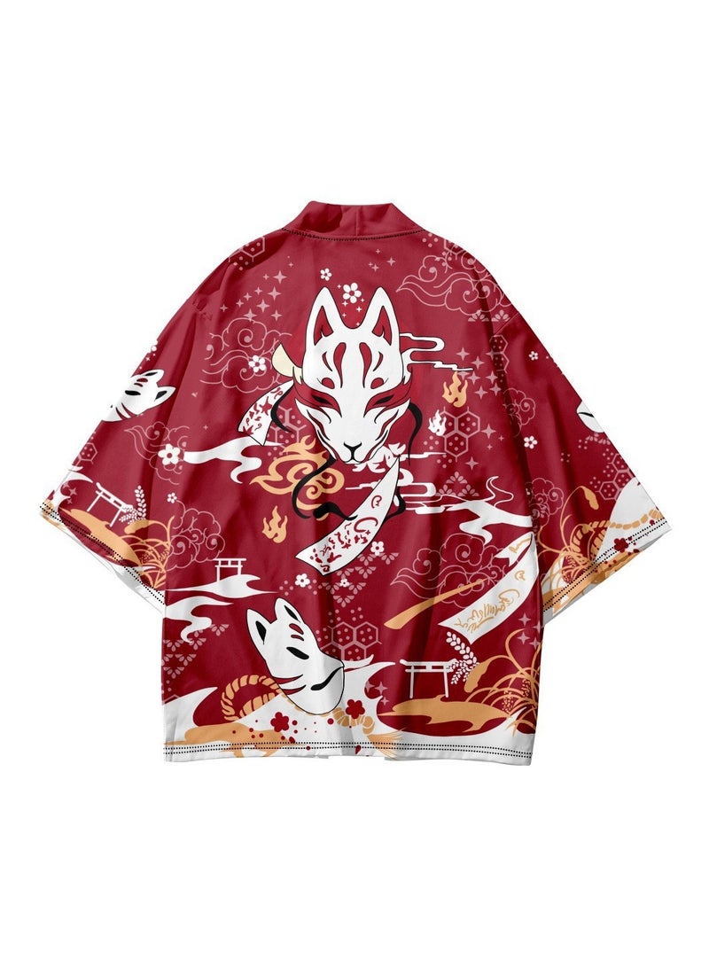 Loquat New China-Chic Element 3D Printing Cardigan Loose Men's Cape - Image 1
