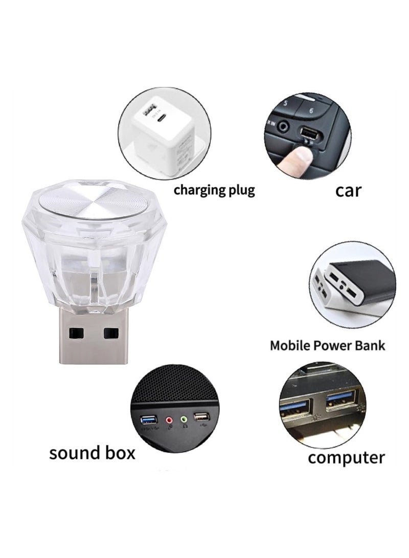 Car USB Atmosphere LED Light, Portable LED Lights Dazzling Diamond-Shaped USB Ambient Lights, Mini Car Interior Ambient Lighting Kit for Decorating with USB Ports, LED Vehicle Light (6PCS) - Image 4