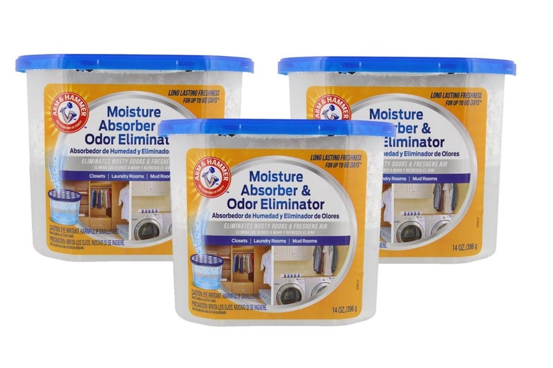Arm & Hammer Moisture Absorber & Odor Eliminator 14oz Tub  3 Pack - Eliminates Musty Odors & Freshens Air for Closets  Laundry rooms  Mud Rooms  white - Image 1