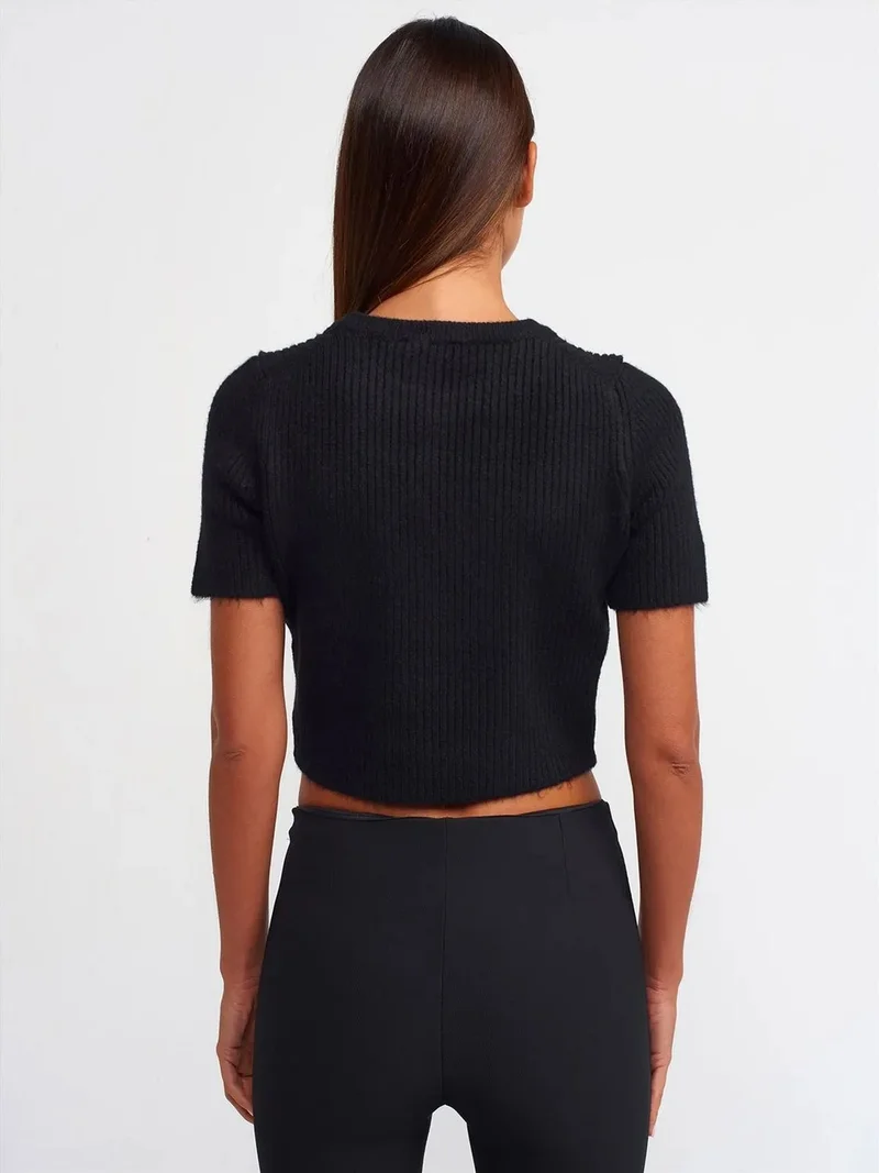 ديلفين DILVIN Women's Ribbed Crop Crew Neck Sweater