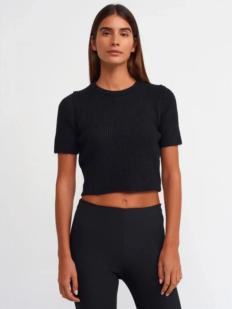 ديلفين DILVIN Women's Ribbed Crop Crew Neck Sweater