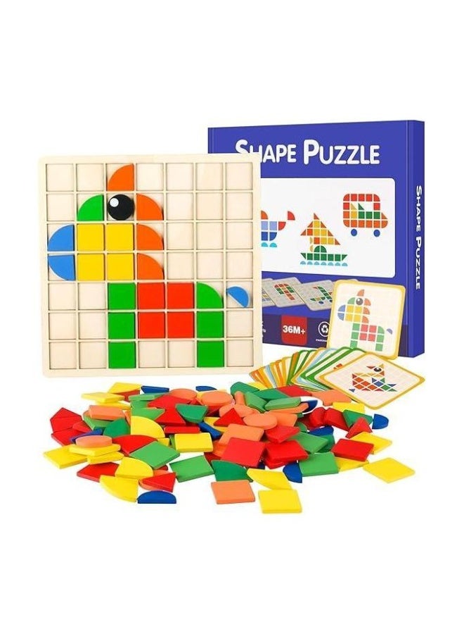 120pcs Creative Mosaic Puzzle, Montessori Toy from 3 4 5 6 Years, Wooden Pattern Blocks Set, Tangram Children, Montessori Puzzle, Geometric Shapes Wooden Puzzles, Educational Toy Gift for Children - Image 1