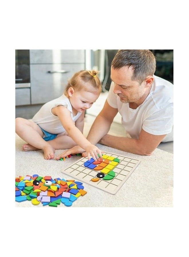 120pcs Creative Mosaic Puzzle, Montessori Toy from 3 4 5 6 Years, Wooden Pattern Blocks Set, Tangram Children, Montessori Puzzle, Geometric Shapes Wooden Puzzles, Educational Toy Gift for Children - Image 2
