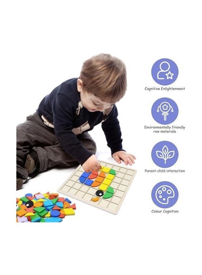 120pcs Creative Mosaic Puzzle, Montessori Toy from 3 4 5 6 Years, Wooden Pattern Blocks Set, Tangram Children, Montessori Puzzle, Geometric Shapes Wooden Puzzles, Educational Toy Gift for Children - Image 5